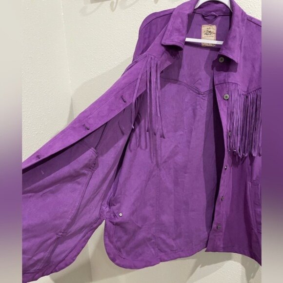 Free People Fringe Vegan Leather Jacket Western Boho Gypsy Oversized Cowgirl - Picture 5 of 11